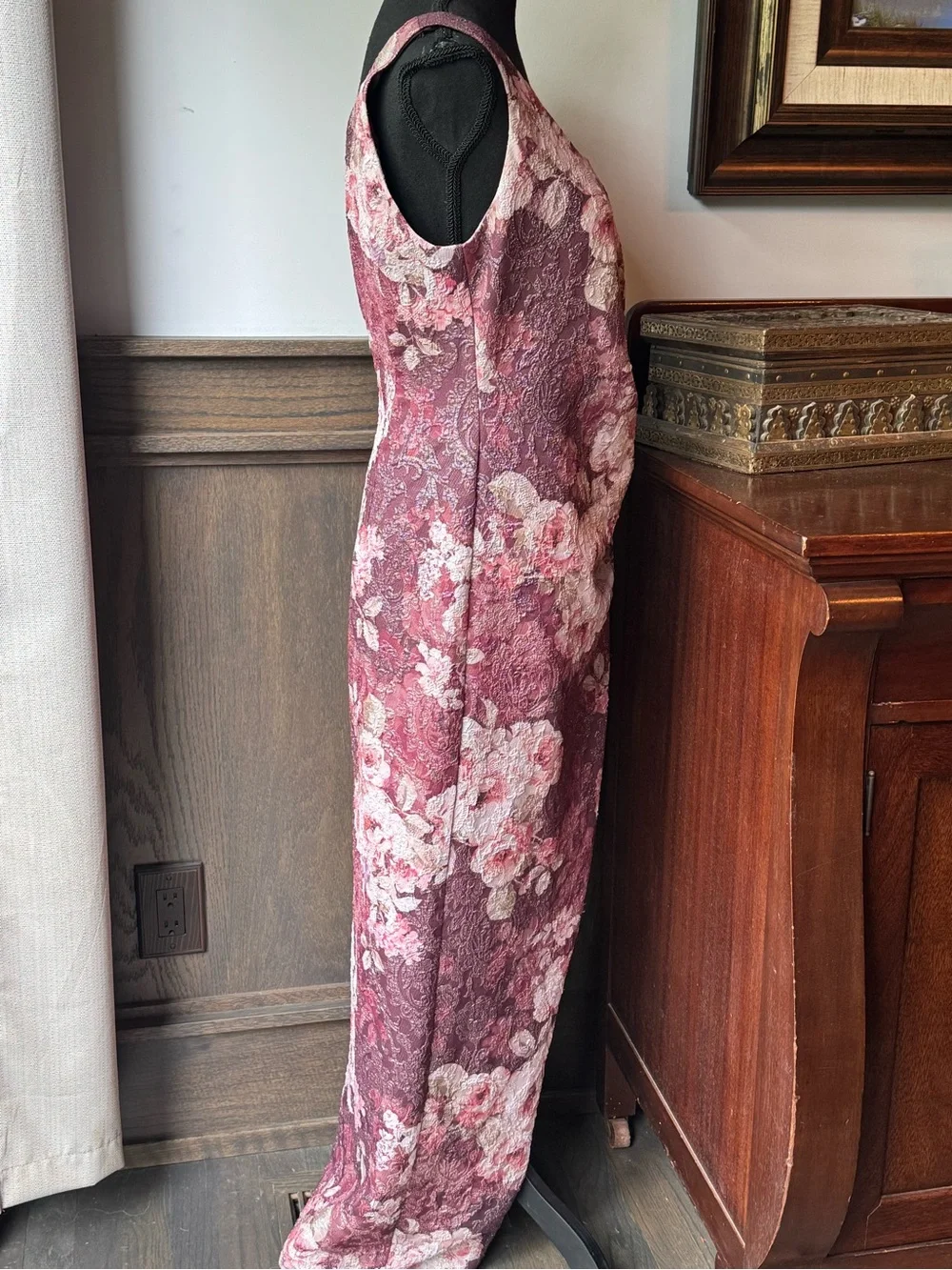 Adrianna Papell Floral Scoop Neck Maxi Dress in Dusty Rose and Blush 10 EUC - Picture 8 of 11